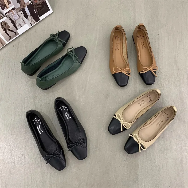 New Fashion France Stylish Square Toe Slip On Butterfly Knot Flat Shoes Elegant Buckle Mix Color Lady Flats Soft Boat Loafers