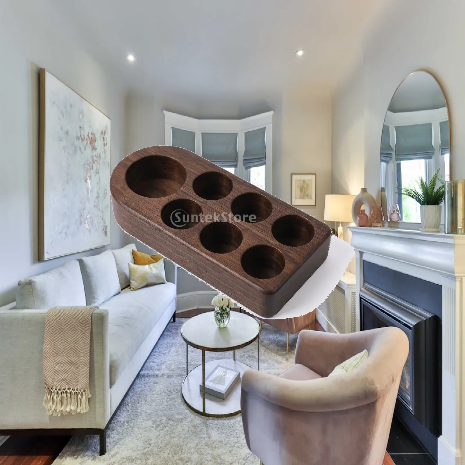 Countertop Bottle Organizer Solid Wood Vanity Storage with Visible Wood Grain and Smoothly Rounded Edges for Cosmetics