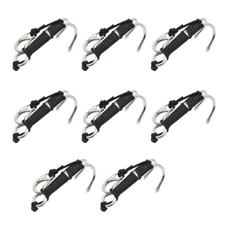 

8X KEEP DIVING Scuba Diving Double Dual Stainless Steel Reef Drift Hook With Line And Clips Hook Black