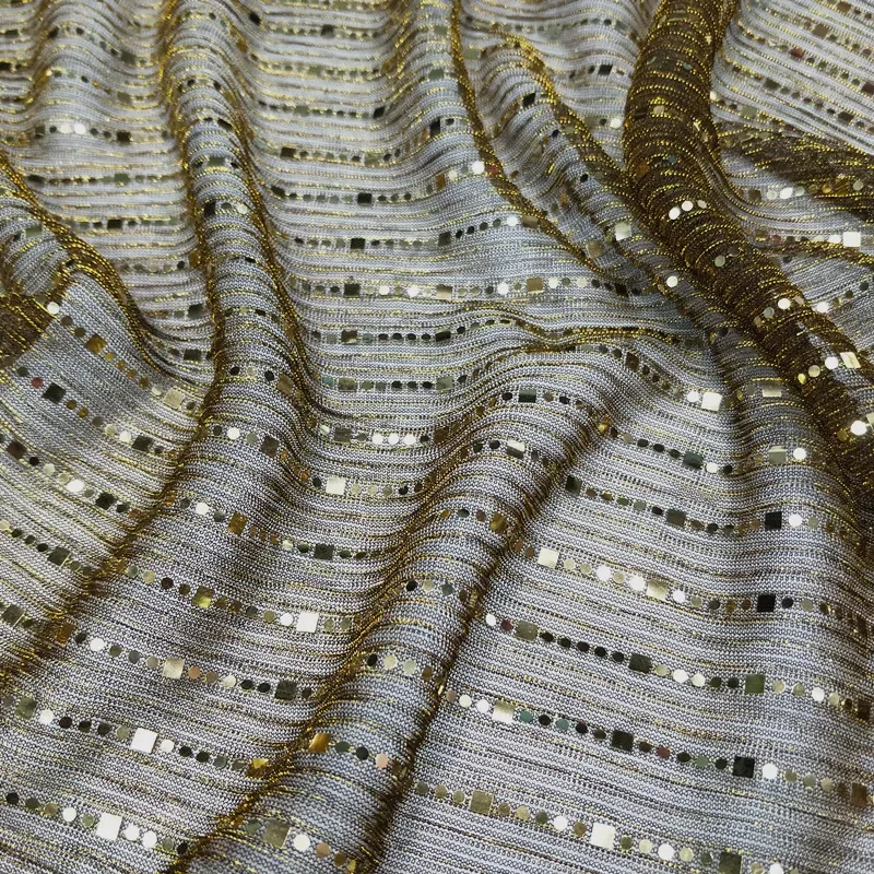 Gold Silver Mesh Crepe Sequin Fabric Scarf Perspective for Dress Cover Cloth Apparel Sewing Diy By Meters Material