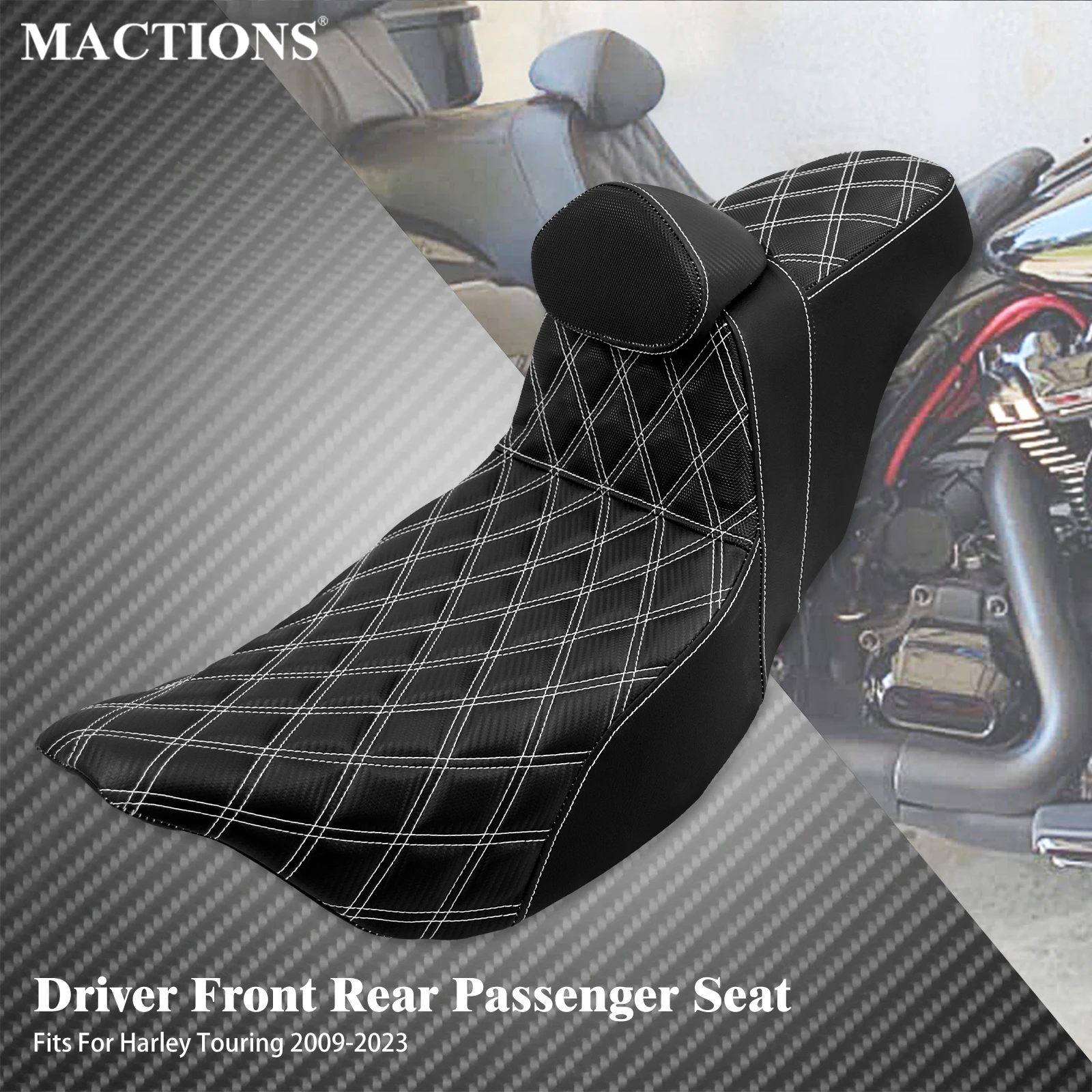 

Motorcycle Front Rear Seat Stitch Step Up Lattice With Backrest Driver Cushions For Harley Touring Electra Glide FLHTK CVO 09-23