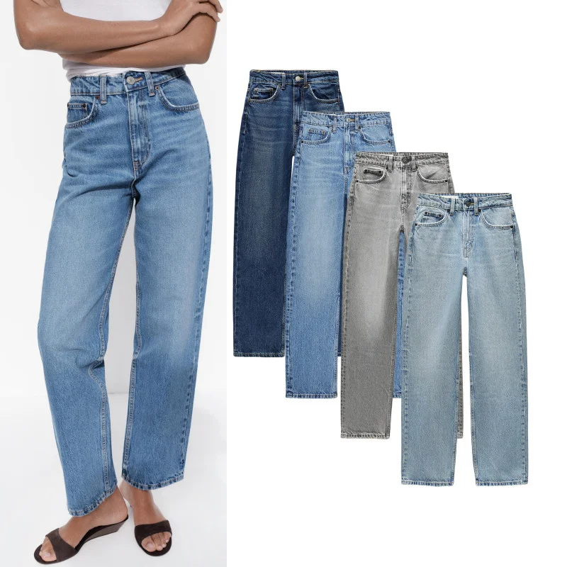 

High Waist Loose Comfortable Women's Jeans Retro Fashion Spring Summer New Arrival Casual Style Zipper Closure Pure Color