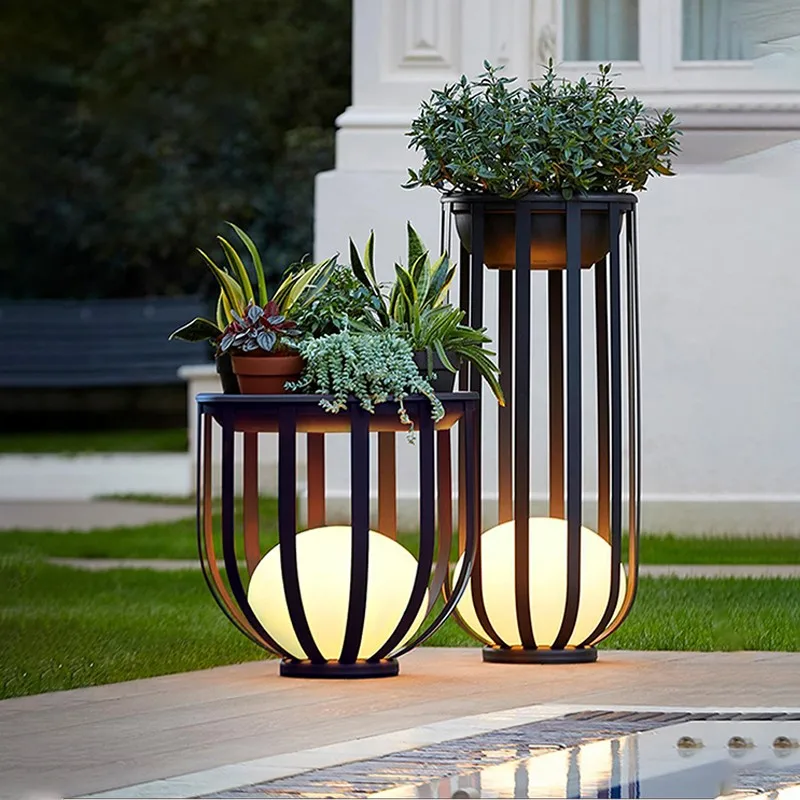 Outdoor Garden Solar Floor Light Courtyard Waterproof LED Lawn Lamp Terrace Tea Table Light Villa Landscape Flower Frame Lamp