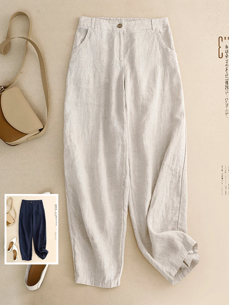 

Early Autumn Artistic Pure Color Cotton Linen Harem Pants plus Size Women's Faionable Loose Fit Casual Carrot Pants Long Tr...