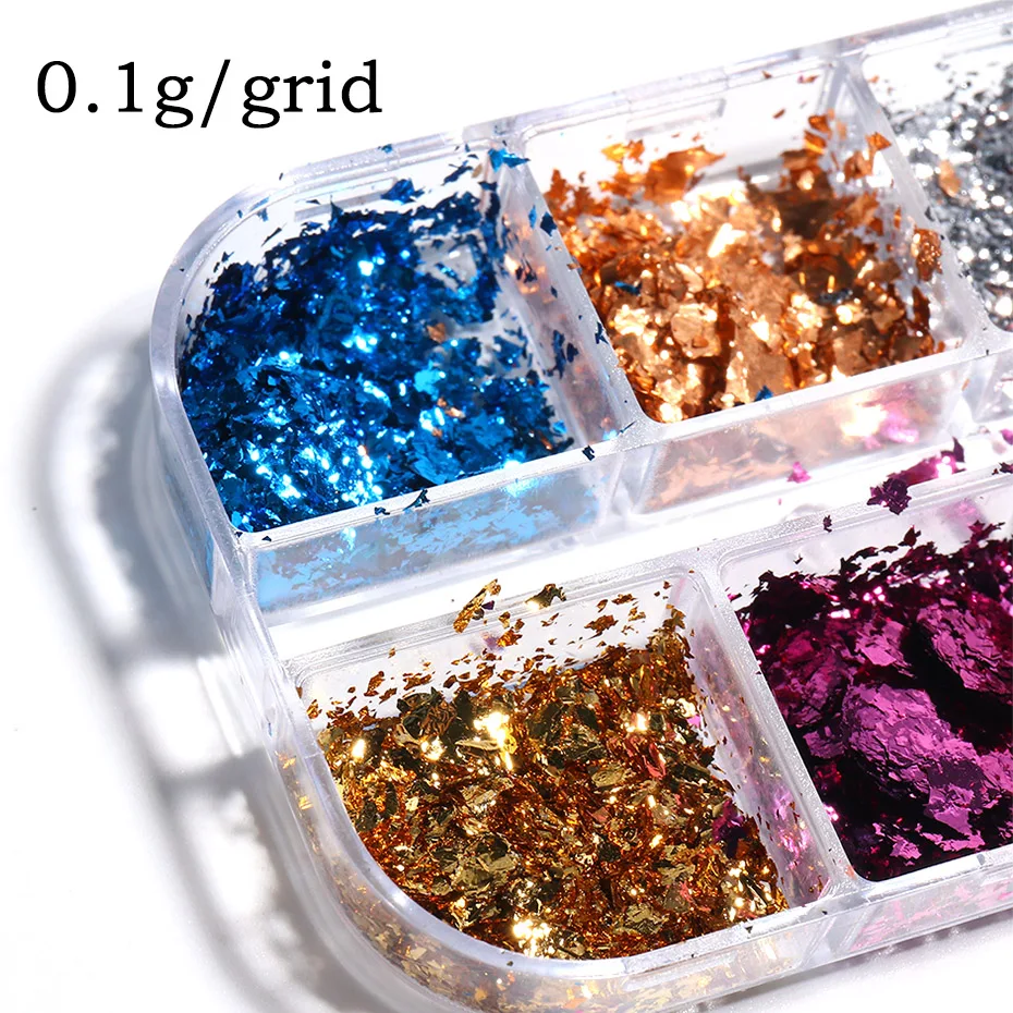 1 Box Mirror Aluminum Foil Nail Glitter Sequin Holographic Irregular Gold Silver Flake Metal Paillette Gel Polish Manicure Decor