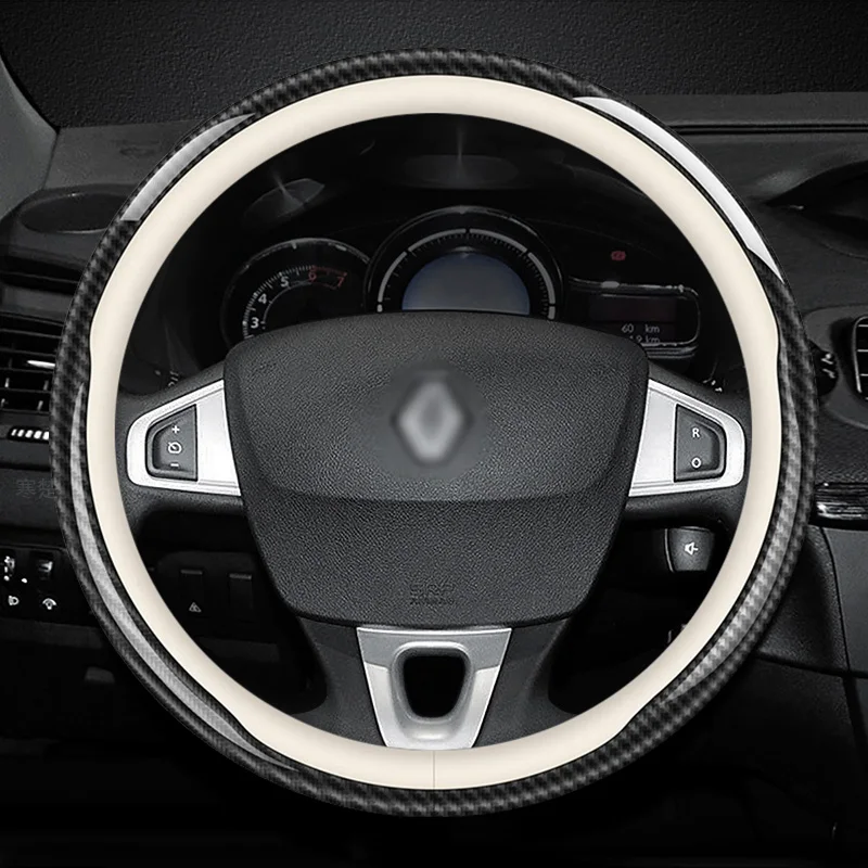 For Renault Clio Megane 3 Scenic Laguna Logan Kadjar Kangoo Sandero CAPTUR DUSTER Carbon fiber Leather Car Steering Wheel Cover