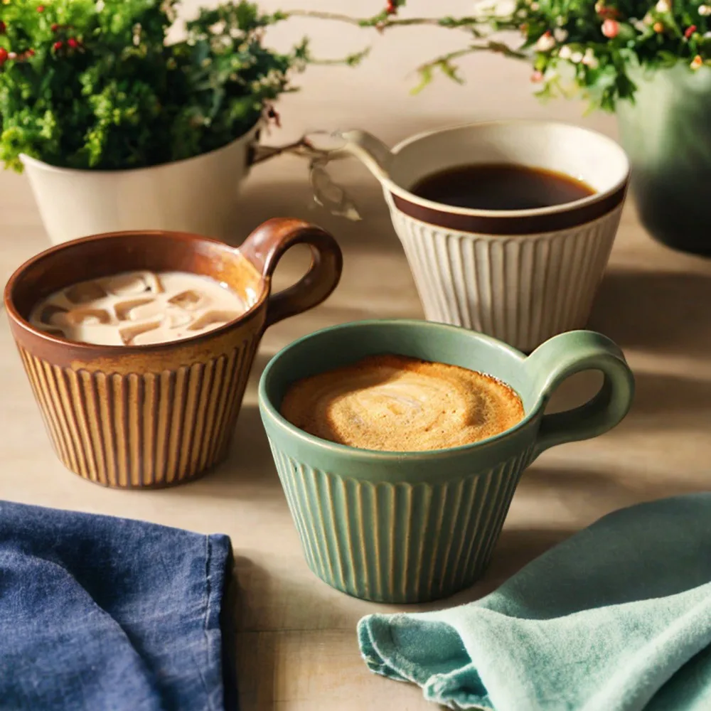 Friends Handmade Ceramic Coffee Cups in Vintage Style, Pottery Cup for Milk, Oat, Breakfast - Heat Resistant and Creative Gift