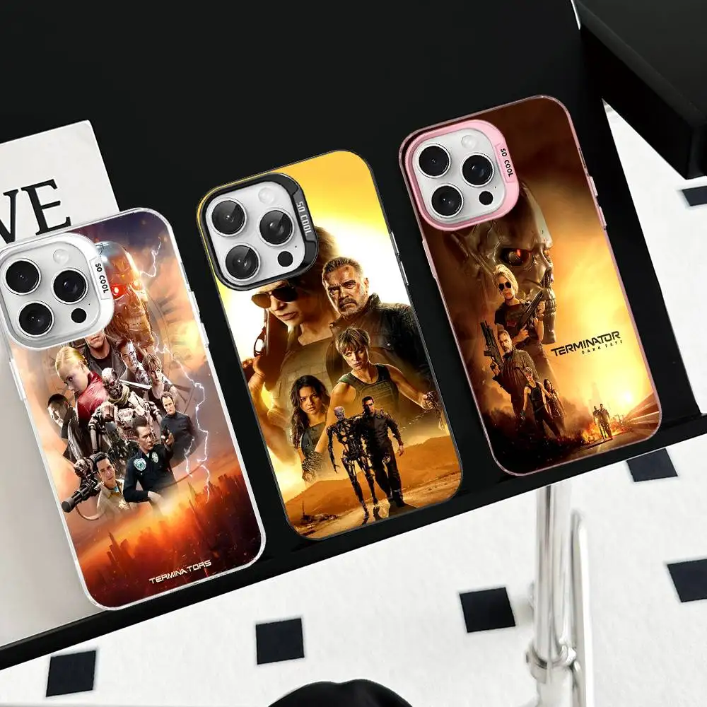 Funda para Teléfono con Diseño de la Película T-Terminator para iPhone 17 16 15 14 13 12 11 Pro Max Plus, Color Plateado