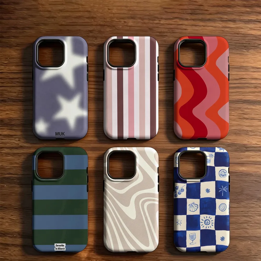 Warm Tone Stripe Phone Case for Samsung Galaxy S20 S22 S23 S24 S25 S26 FE Plus Ultra Edge 4G 5G Luxury Double-layer