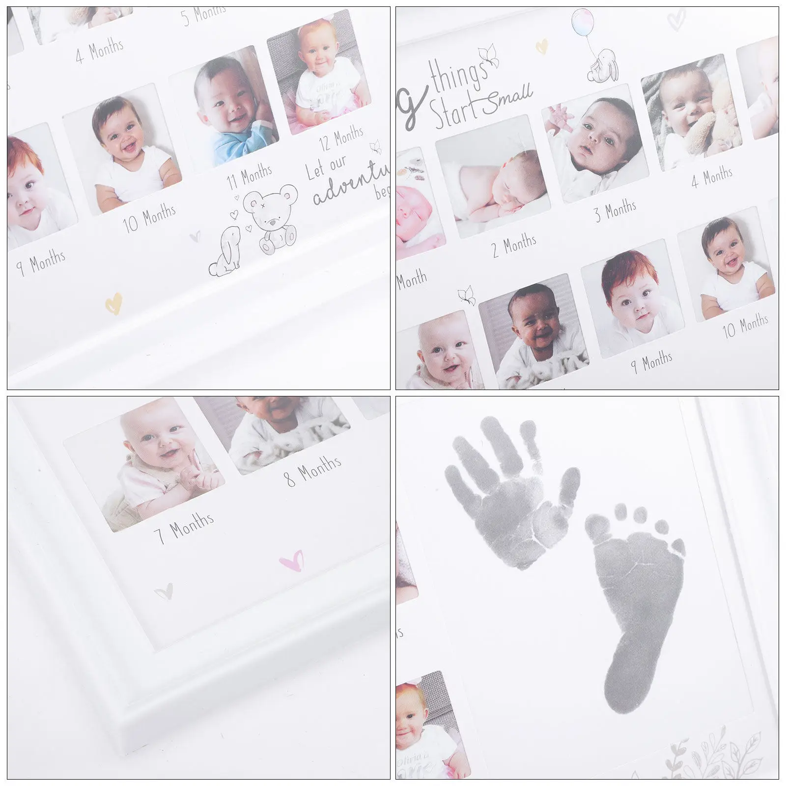Baby Growth Handprint Photo Frame 12 Month Milestone Infant First Year Picture Frame Memories Display Desktop Decor Gift