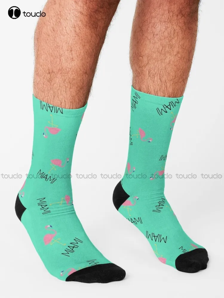 Miami (Flamingo) 80S Miami Vice Socks Mens Novelty Socks Street Skateboard Socks Harajuku 360° Digital Print Retro Colorful Art