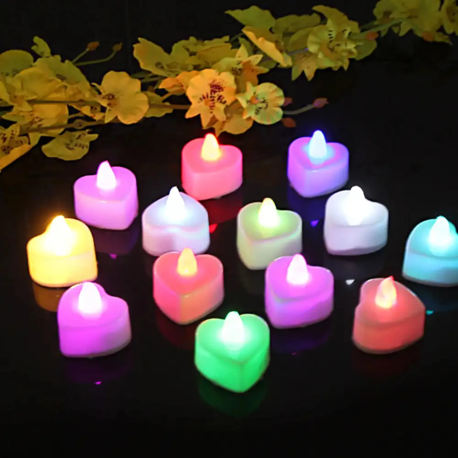 

New Gorgeous Set of 6 Sparkling Heart-Shaped LED Tealight Candles for Christmas Party and Wedding Decor - High Quality Battery O