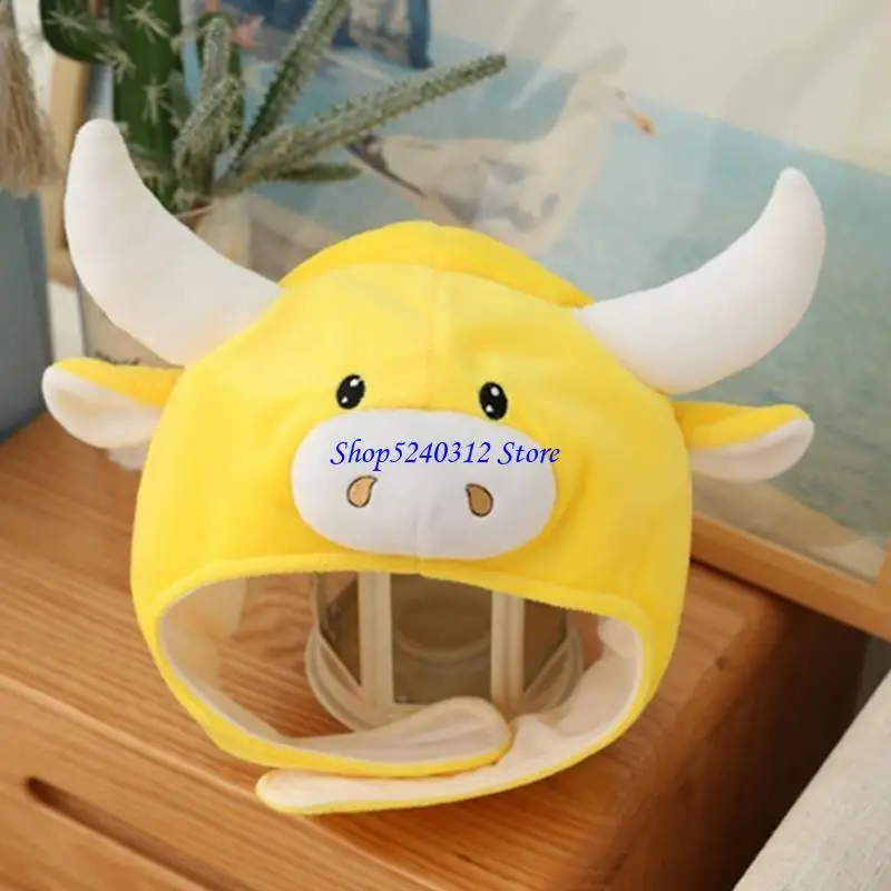 634C Lovely Cartoon Cow Animal Plush Hat Winter Warm Headgear Cap Ears Horns Headwear