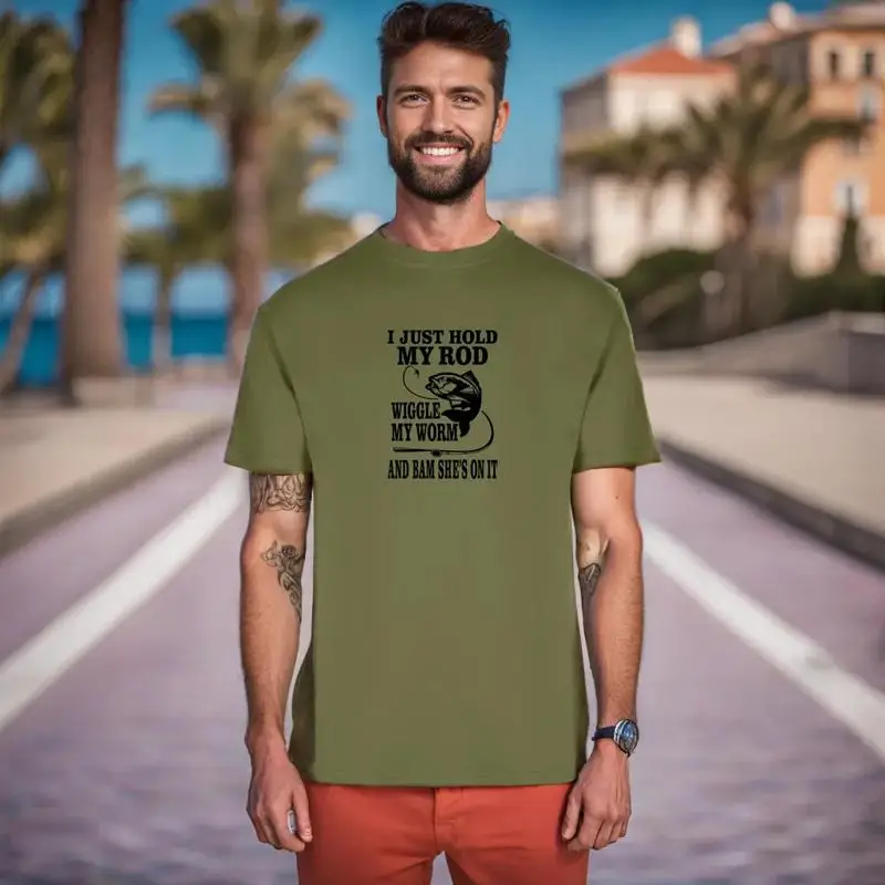 MEN WOMENS TEE TSHIRT UNISEX HOLD MY ROD FISHING BOAT WEEKEND GIFT DAD MATES NEW
