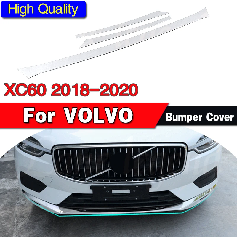 Car Styling 3PCS Stainless Steel Chromed Front Bottom Bumper Cover Decoration Trim For VOLVO XC60 2018 2019 2020 Accessories