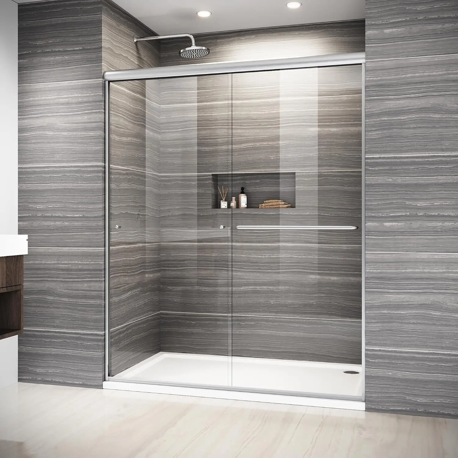 

/1/4" (6mm) Tempered Glass, With Towel Bar /58.5-60 In. W X 72 . H Semi-Frameless Sliding Shower Door,
