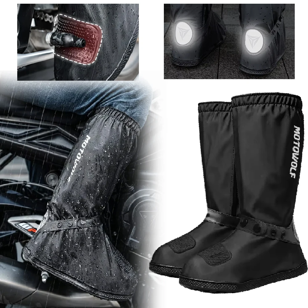 Unisex Reusable Anti-Slip Waterproof Rain Boot Shoe Cover High Tube Black Shoes Dust Protectors Cover Motorcycle Bike Rain Cover