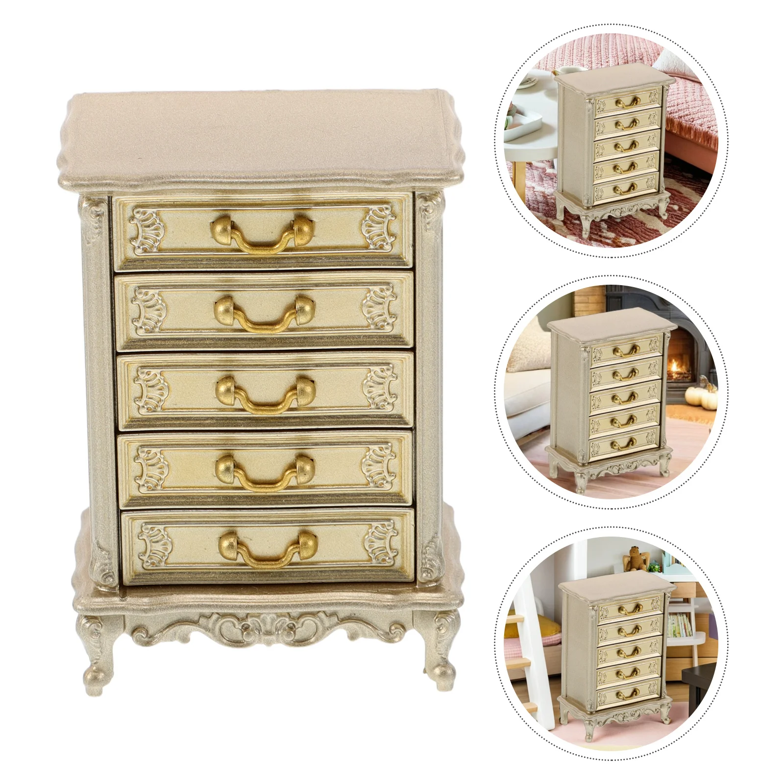 

Miniature Vintage Plastic Dresser 1:12 Scale Realistic Storage Cabinet Pretend Play Dollhouse Furniture Display