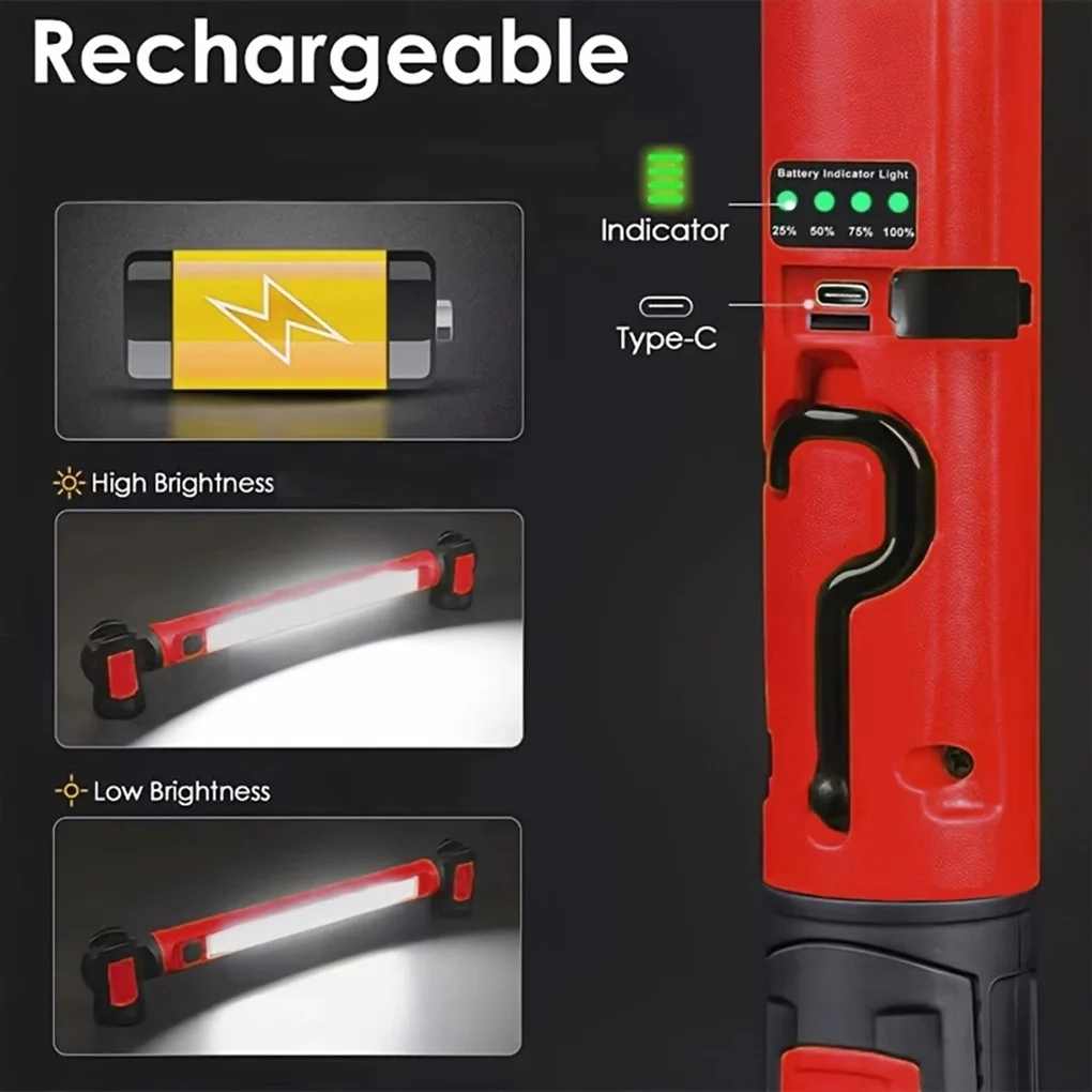Super Bright 5000LM LED Rechargeable Magnetic Work Light with Rotating Base & Hooks - Underhood Lamp for Car Repair/Emergency