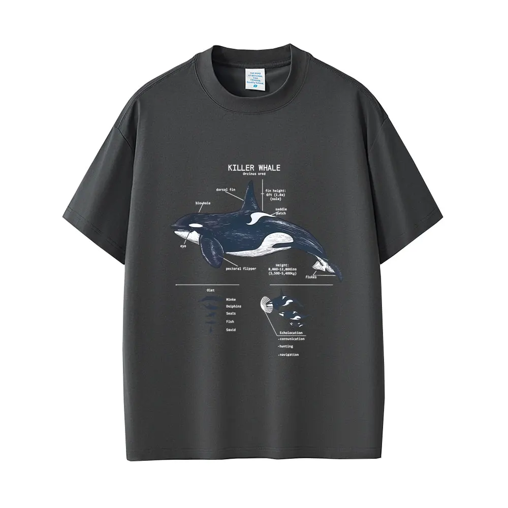 الحيوانات البحرية القاتل الحوت تشريح الجرافيك تي شيرت الرجال المرأة عادية مضحك تي شيرت بلايز للجنسين موضة المتضخم الشارع الشهير #3