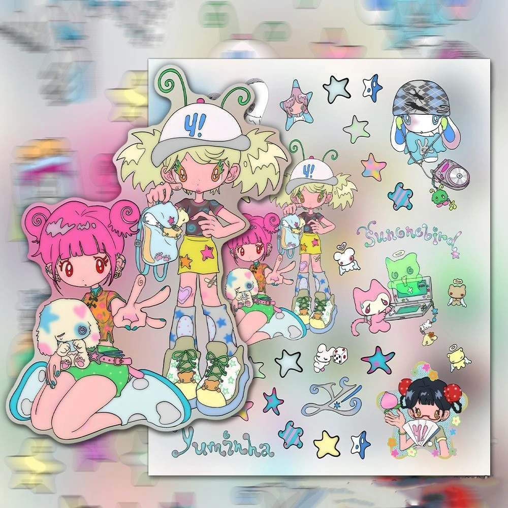 6 Blatt Niedliche Handgezeichnete Anime-Mädchen Aufkleber aus PVC für Bastelbedarf, Scrapbooking-Material, Handy, Wasserflasche – Detail 1