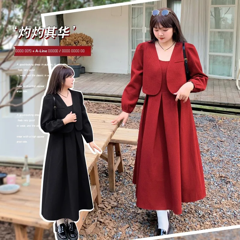 

Spring New plus Size Red Dr for plus Size Women Thiened Chenille Material Spring Season Long Pants Rectangular Body pe