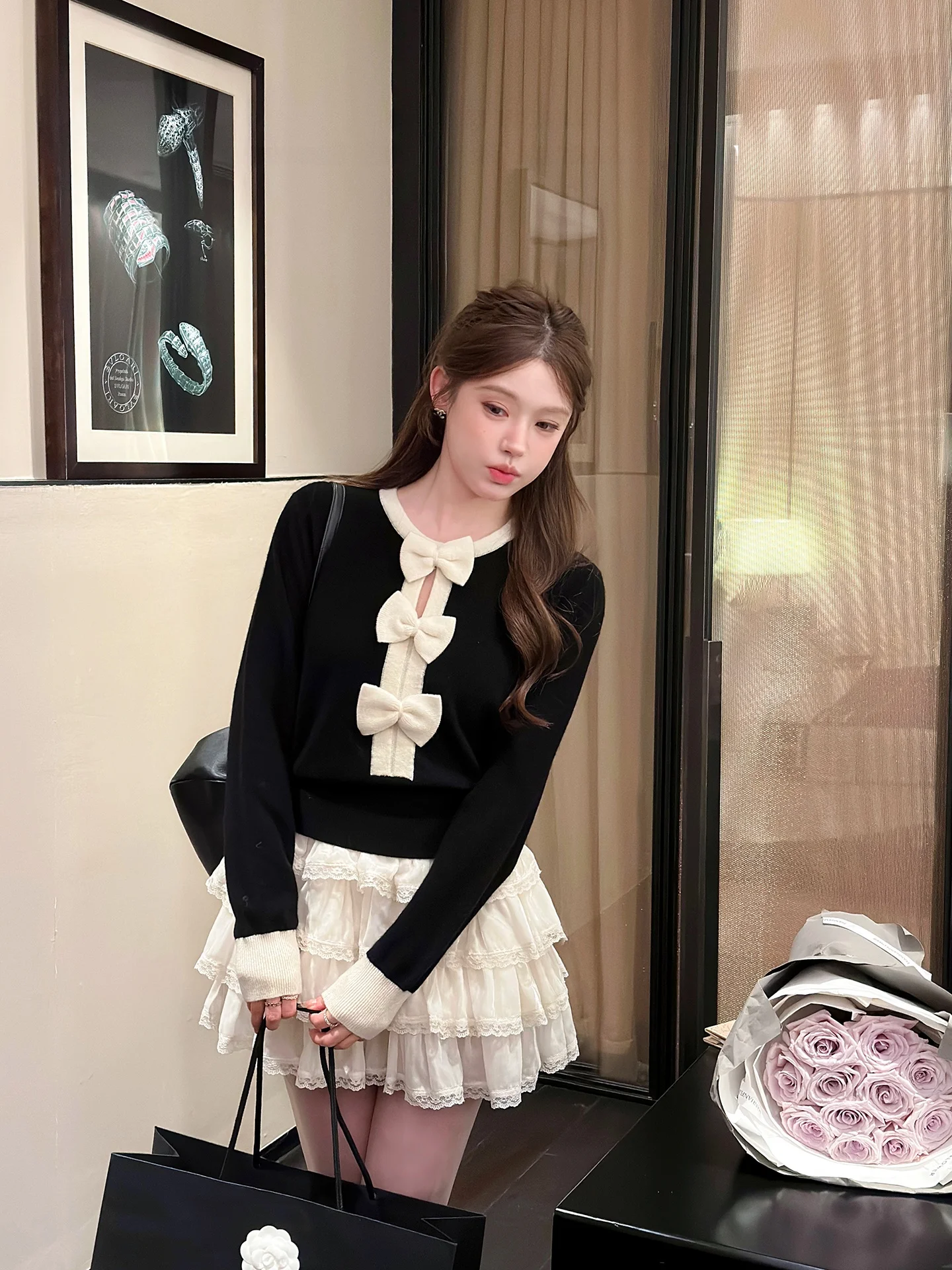 

Вязаный топ Yang Xiaojuan из 100% шерсти с 3D-узлами, модный женский, с длинными рукавами и круглым вырезом