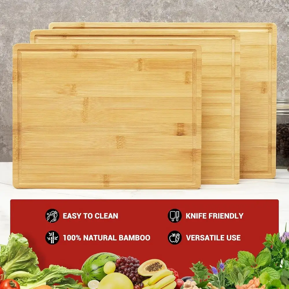 Conjunto de tábua de corte de cozinha de bambu - suporte incluído, ideal para preparação, servir e cortar refeições