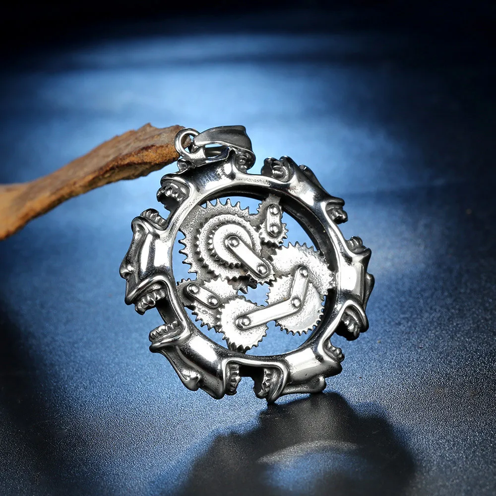 Vintage Steampunk Stainless Steel Pendant Necklace Hollow Gear Design Pendant For Men Gothic Mechanical Biker Daily Wear Jewelry