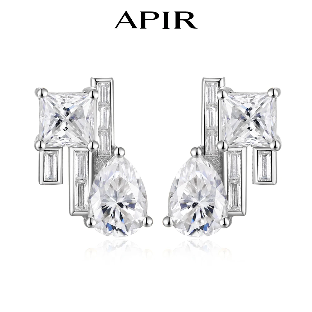 

APIR Moissanite Stud Earrings for Women Lab Diamond Irregular Stacking Design Sparkling Earrings Luxury Bridal Party Jewelry