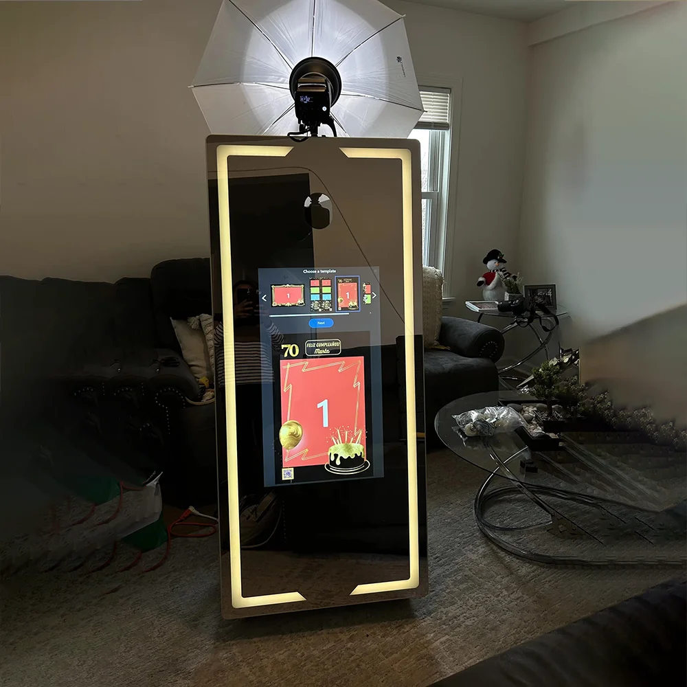 Przenośna fotobudka Magic Mirror ze światłem RGB z ekranem dotykowym Lustrzana fotobudka na wesele