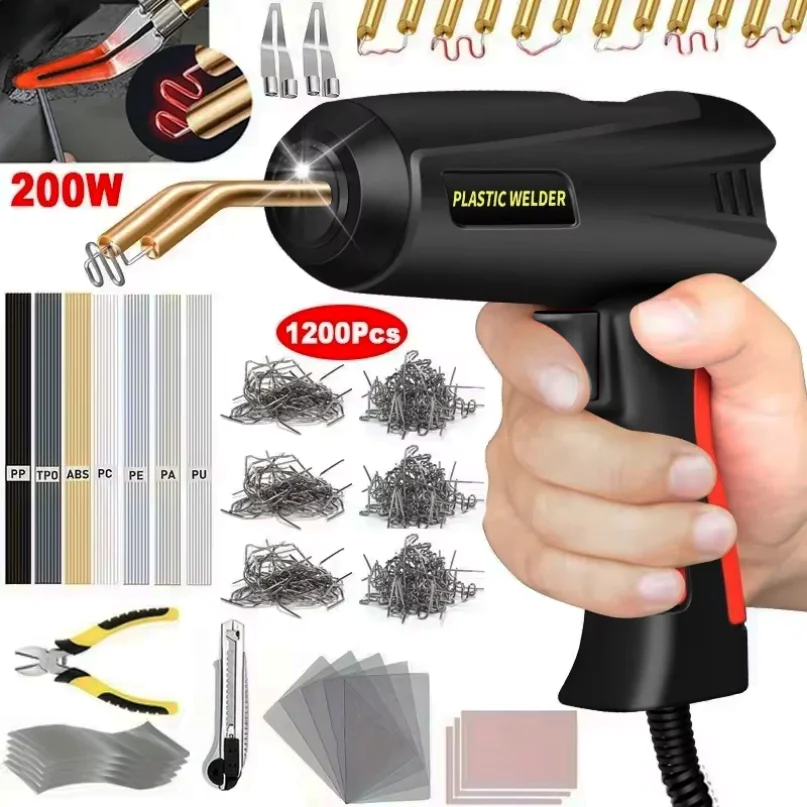 

200W Hot Welding Machine Repair Auto Body Bumper Plastic crack Tool Kit With Welding Nail 2 in 1 Plastic Welder Gun
