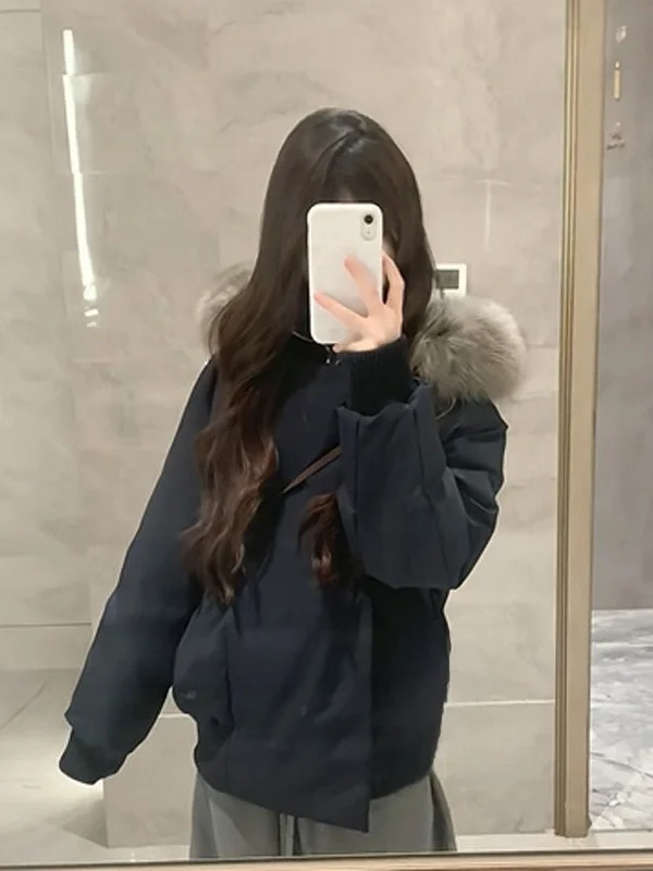 

Korean Sle Soft Chic Hooded Cotton Jaet Loose Outerwear Beautiful Unique Small Size Winter Coat Comfortable Long Sve