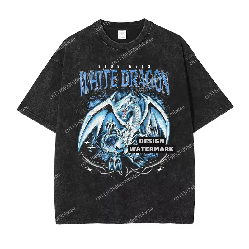 2026 new Bandai Anime Yu Gi Oh T Shirts Vintage Washed Yu-gi-oh T-shirt Retro Streetwear Black Magician Tops Tees Man Cotton
