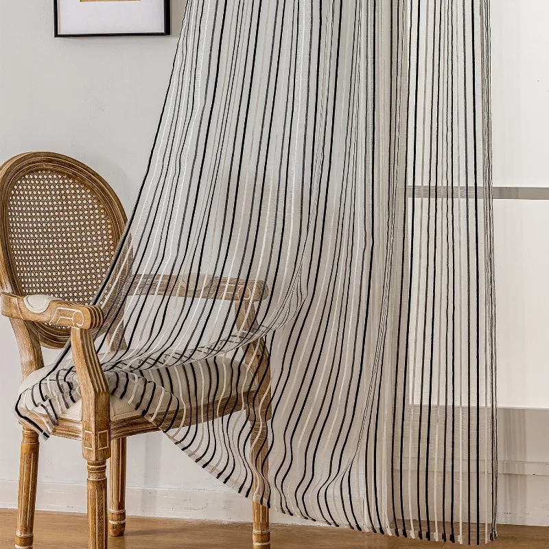 Chenille Striped Window Screen Tulle Modern Fashion Curtains for Living Dining Room Bedroom Custom Size Decoration Partition