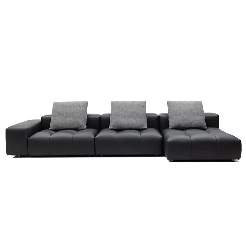 

Pixel sofa, black half-green leather Italian style, minimalist original large-sized villa concubine corner full leather sofa