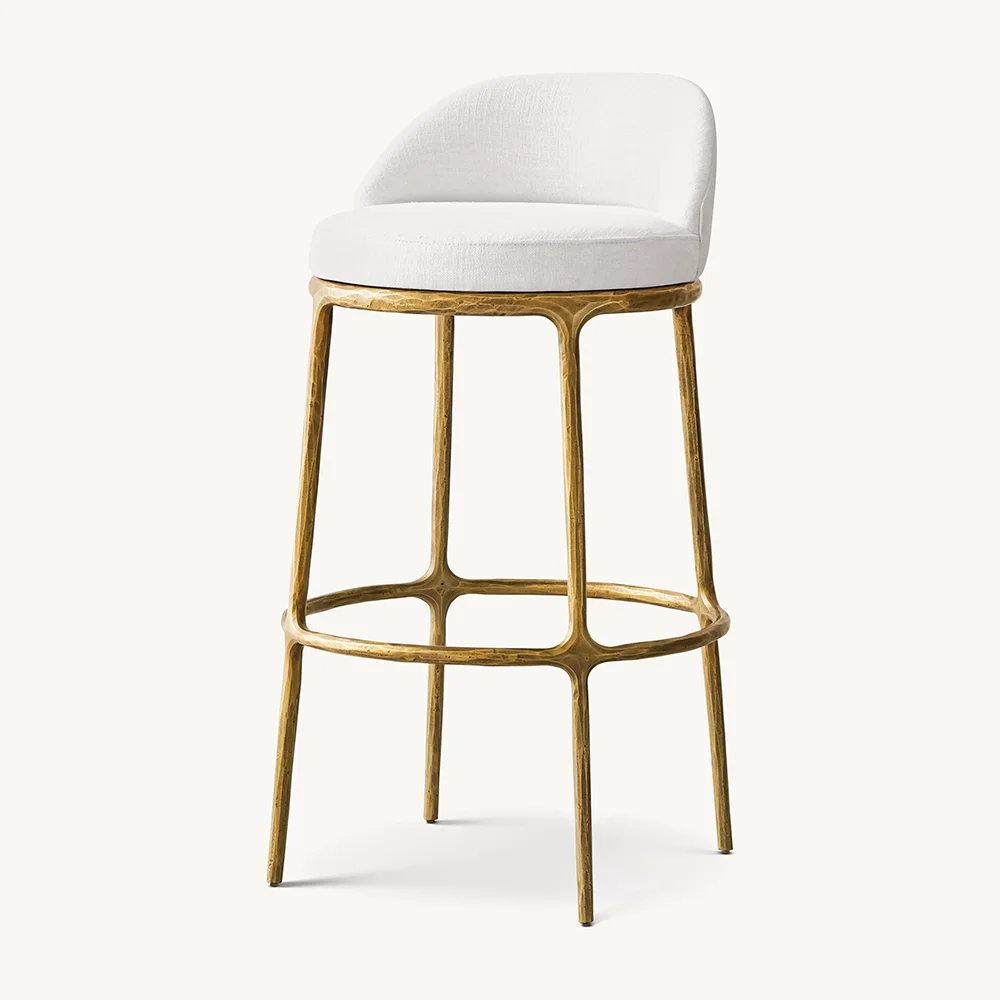 

High End Commercial Forged Metal Base Brass High Bar Stool Chair Luxury Swivel Gold Bar Stool