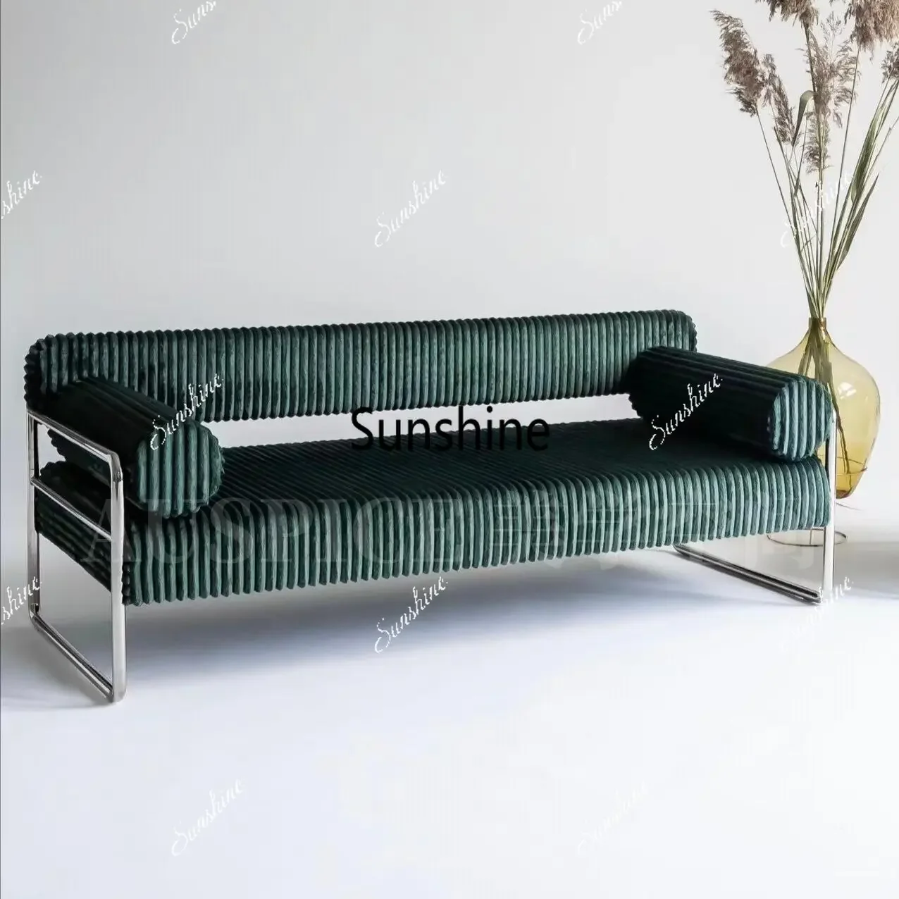 YYMedieval design corduroy sofa niche stainless steel high-footed living room