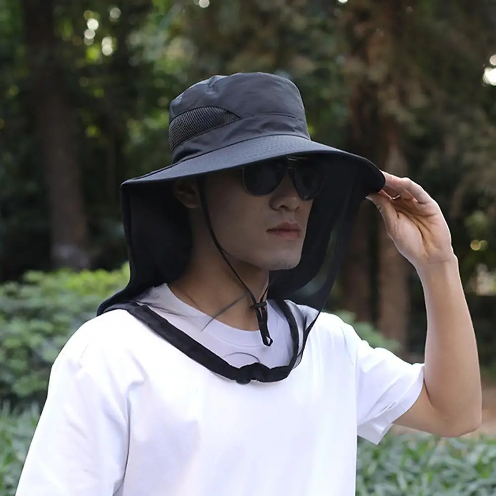 UV-Schutzhut mit Gesichtsmaske, atmungsaktiver Insektenschutz, breite Krempe, Angelhut, Outdoor-Sport, Natur, Wandern, Camping, Netzhut – Detail 7