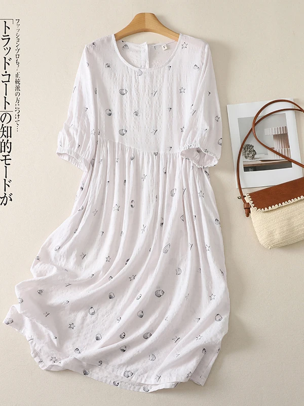 

Korean Japanese Brand Floral Print Maxi Dress Women's plus Size Elegant Seven Sleeve High Waist Slim A-Line Long Dress