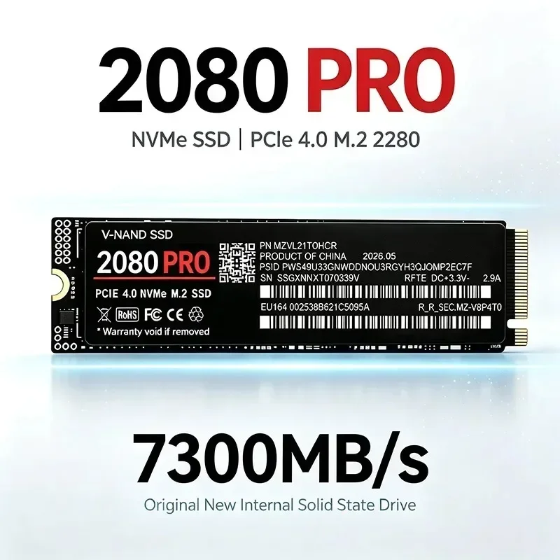 Fast Speed 2080 PRO M2 2280 NVMe SSD TLC 3D NAND 7300MB/s Internal Hard Disk 500GB-4TB for PC Desktop Laptop