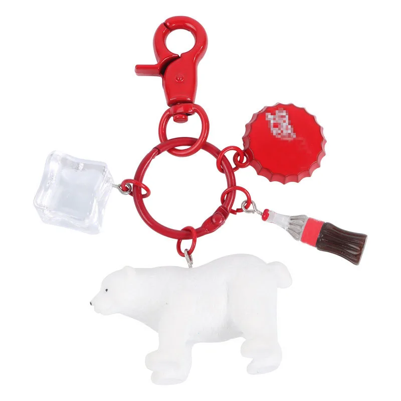 New Polar Bear Ice Cube Keychain Pendant cola Bottle Animal Car Key Chain Charm Bag Pendant Fashion Gift Key Rings K4219