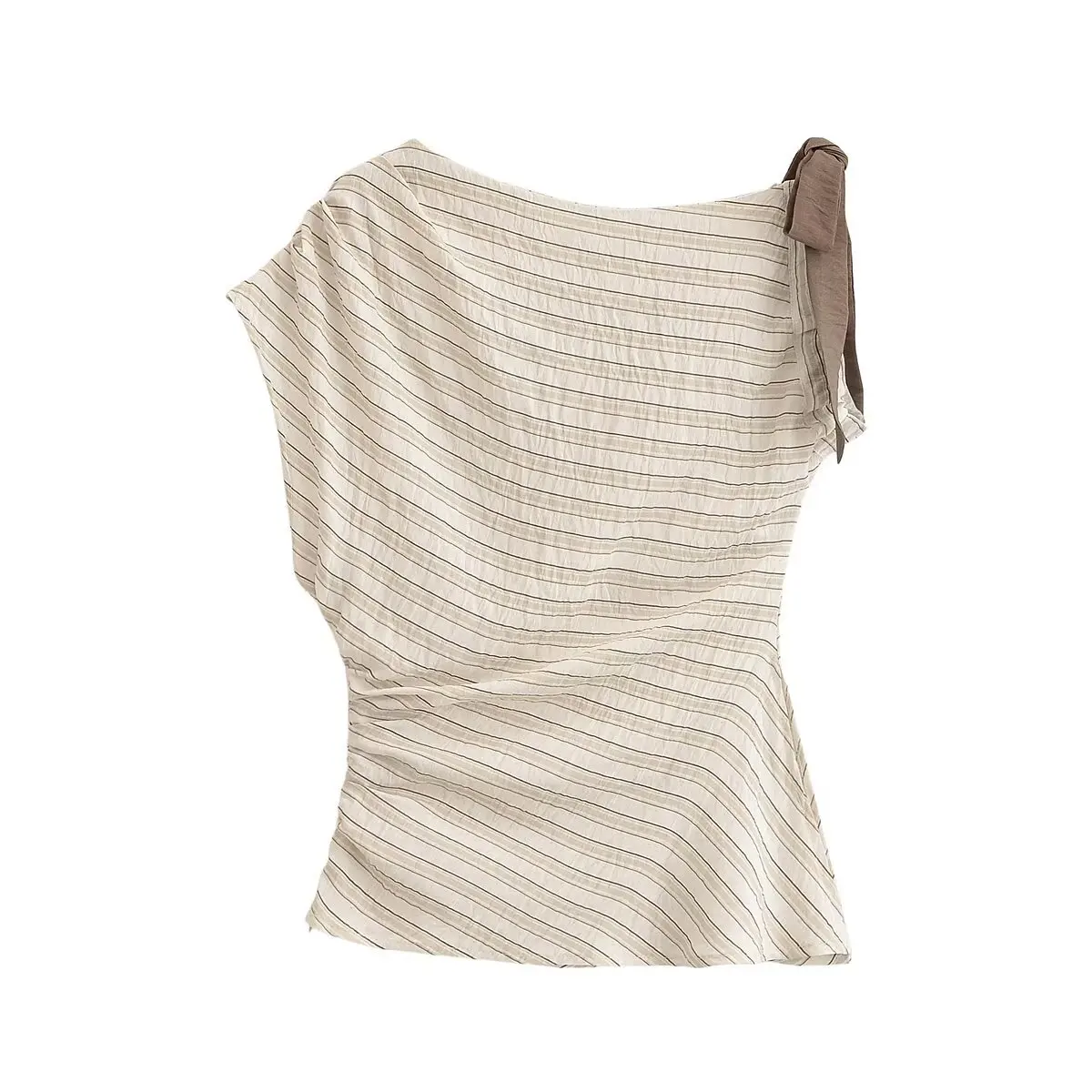 European and American clothing 2026 new cross-border European and American foreign trade oblique collar slim striped bow top