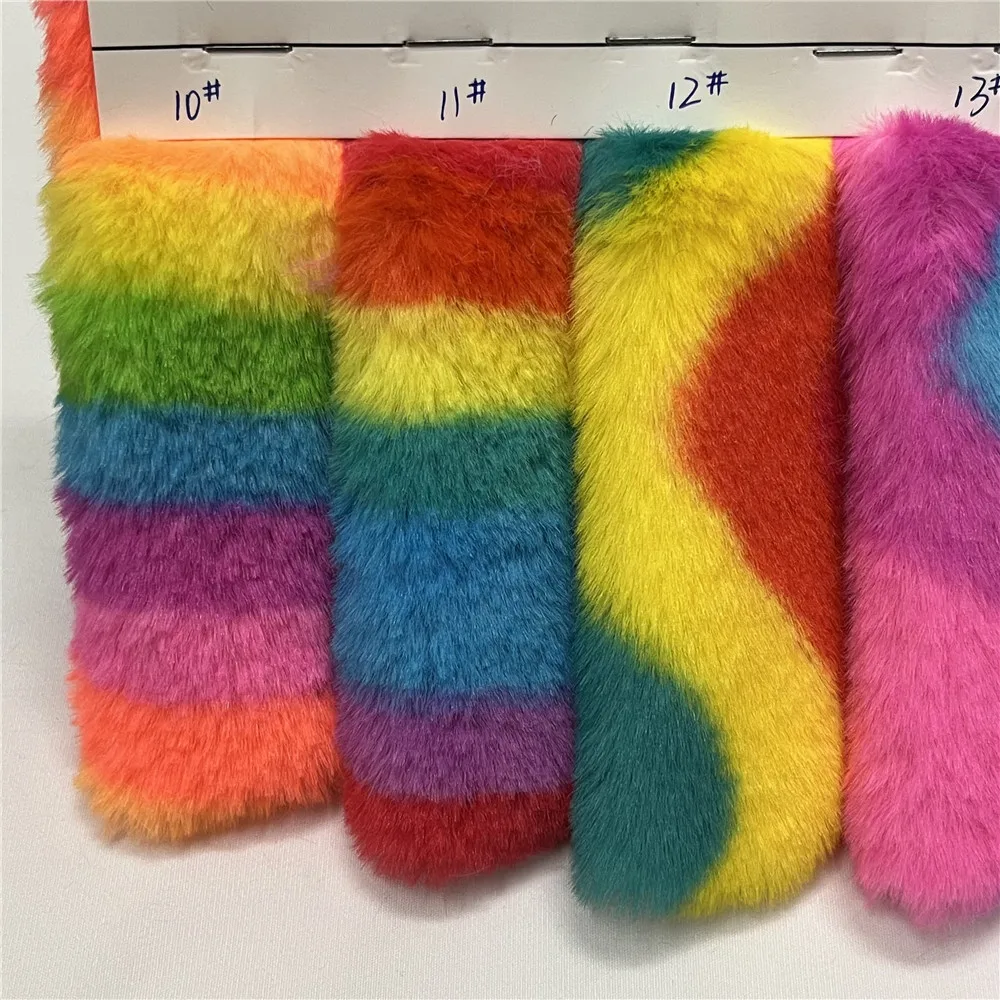 Artificial Rabbit Hair Color Strip 160x90cm Polyester Fiber Non Elastic Sewing Short Plush Mink Leather Fabric DIY Clothing