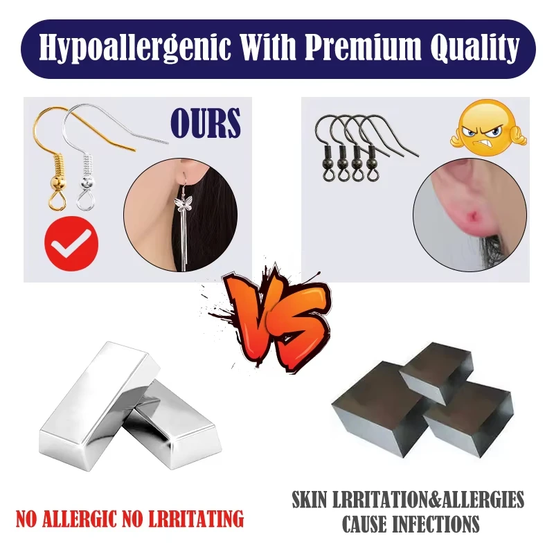 300-teiliges Ohrring-Set, hypoallergen, Ohrringhaken, Biegeringe, durchsichtige Gummi-Ohrring-Verschlüsse für Schmuckherstellung, Zubehör – Detail 5