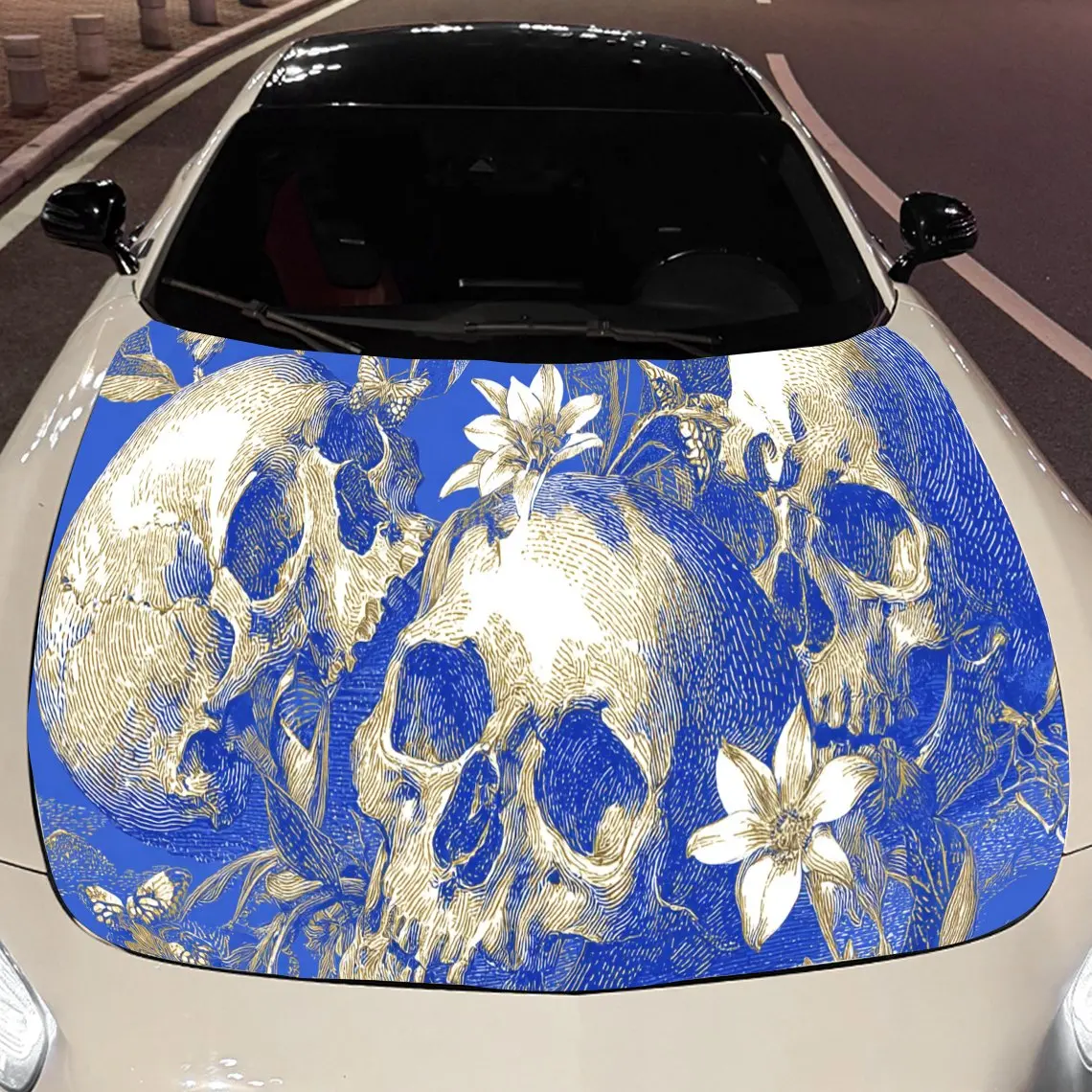 

Skull flower print,car hood stickers,PVC waterproof Self adhesive car hood sticker,car hood decoration protection stickers,Auto