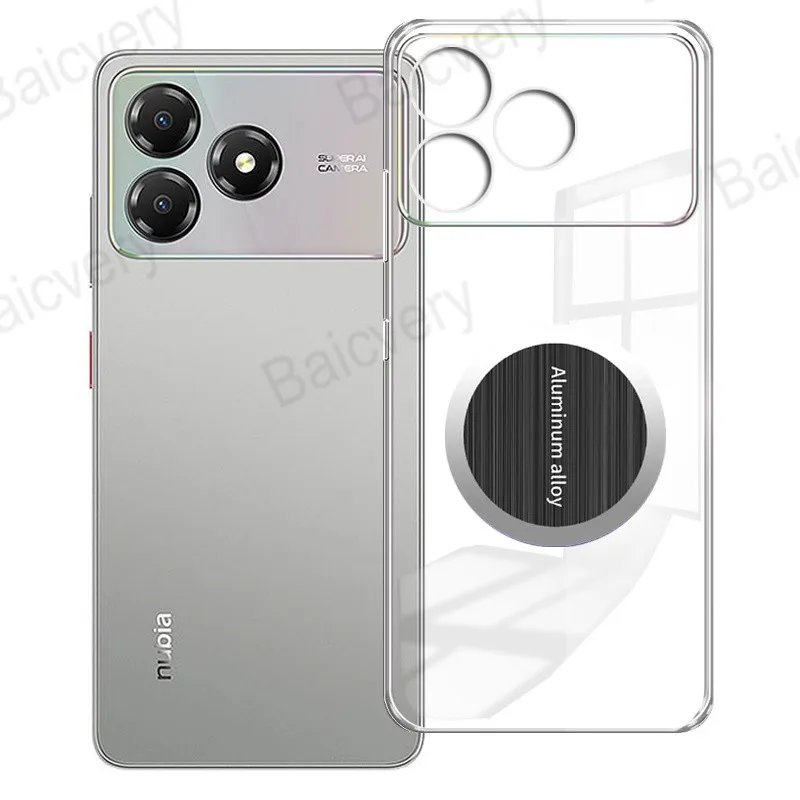 ل ZTE Blade A56 2025 غطاء حماية خلفي من السيليكون الناعم غير قابل للانزلاق مع ملصق صفائح حديد