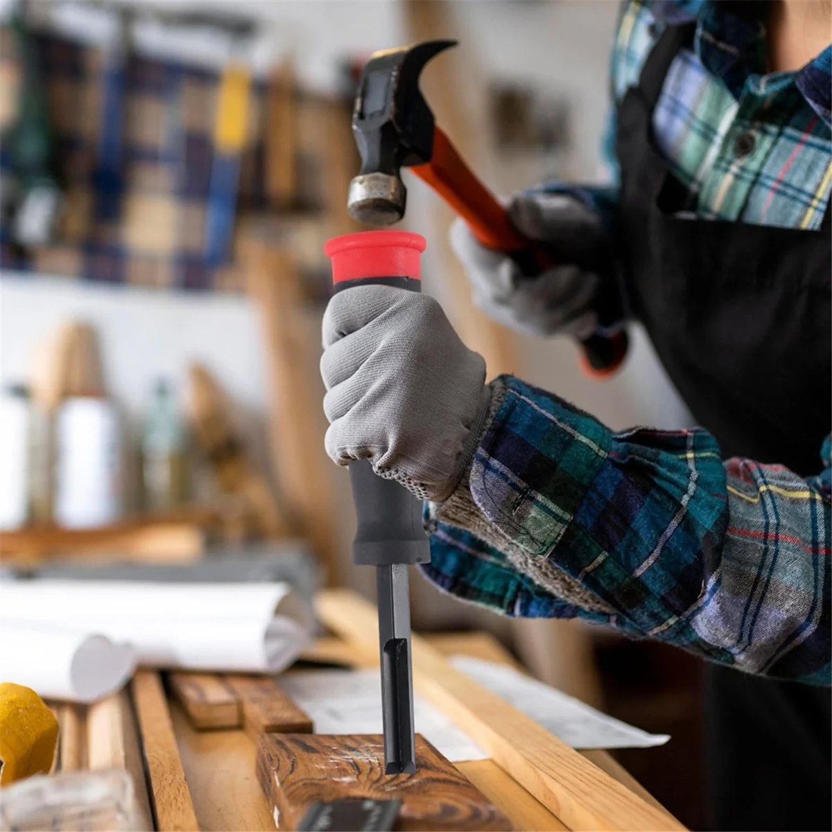 Набор долот по дереву ABXHH с 3 защитными колпачками. Квадратные врезные долота с нескользящей ручкой для дверных рамок.