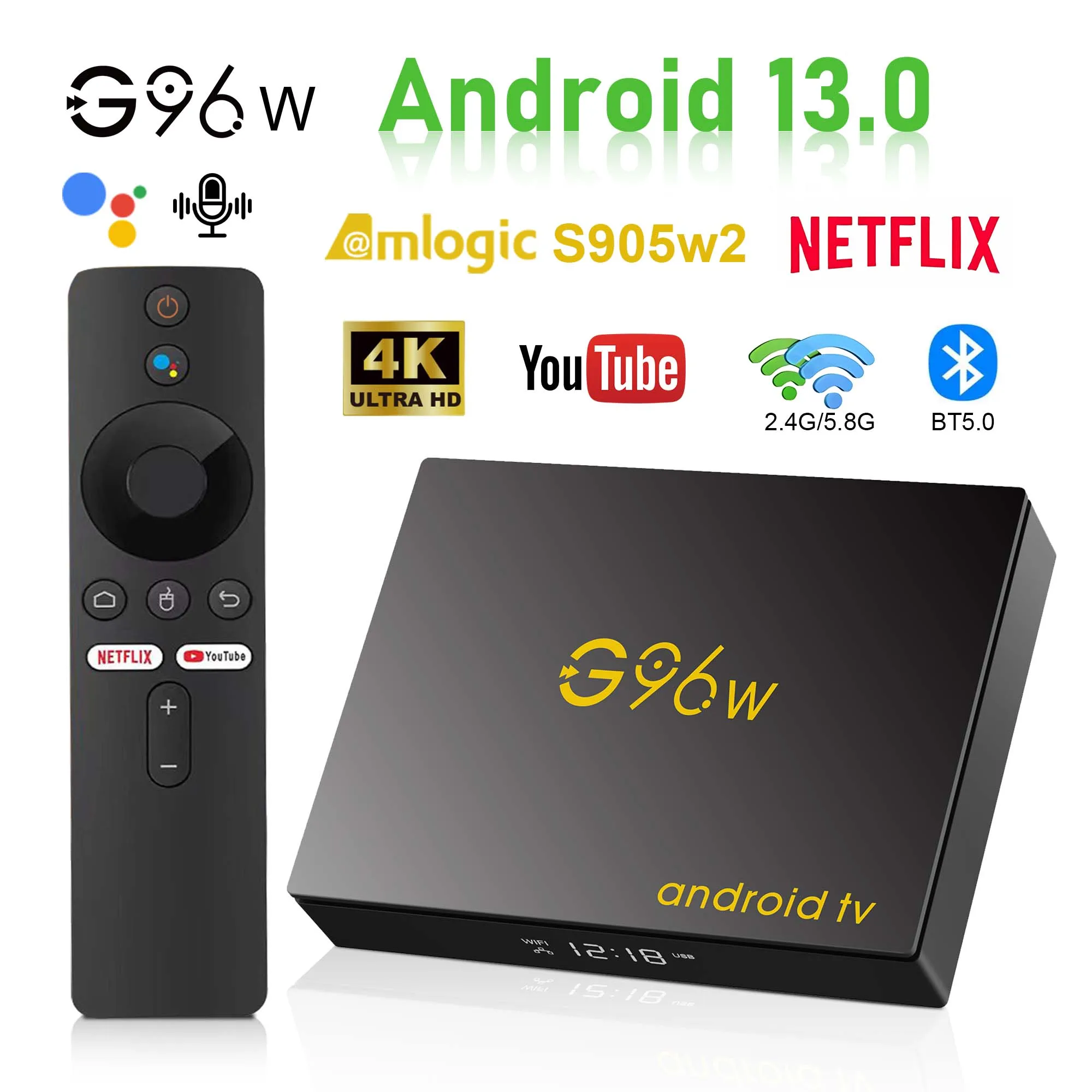 

2024 Hot Mortal G96W Andriod 13 Smart TV Box Amlogic S905W2 Support 4K Dual WiFi6 ATV Voice control YouTube Chromecast Televisor