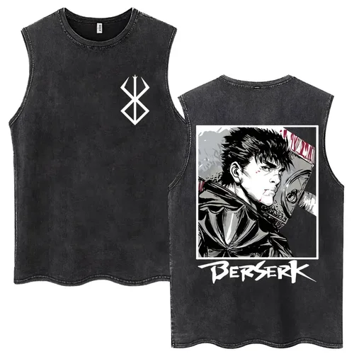 Imagen 2 del producto Camisetas sin mangas Harajuku lavadas de Anime Berserk Guts, camisetas Retro de Manga Gatsu Griffith Zodd, camisetas sin mangas, Camiseta de algodón Unisex de gran tamaño